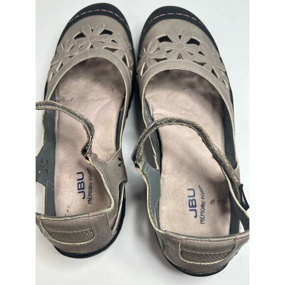 JBU Maryjane Memory Foam Flower Taupe Cutout Comfort Walking Shoes Size 8.5 - Picture 7 of 11